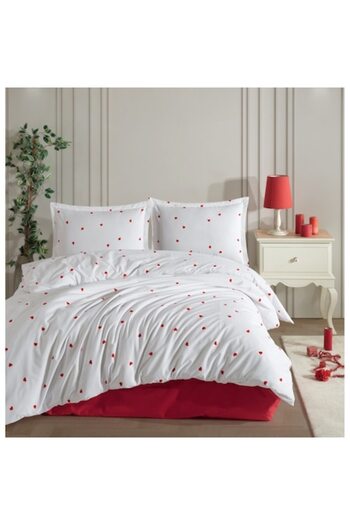 Clasy 4-Piece Bedding Set for Double Bed, 100% Cotton, Clasy, Prema Red