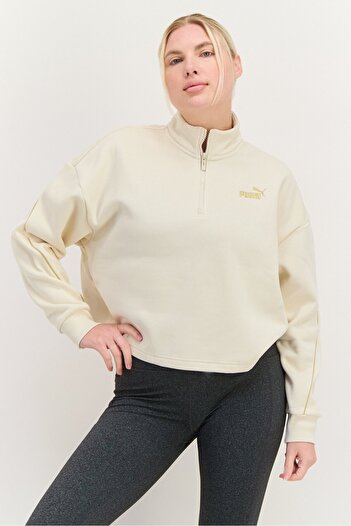 Puma Women Relaxed Fit Long Sleeves Outdoor Sweatshirts, Cream
