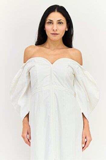 Mara Hoffman Women Sweetheart Neckline Short Sleeve Solid Midi Dress, Ivory