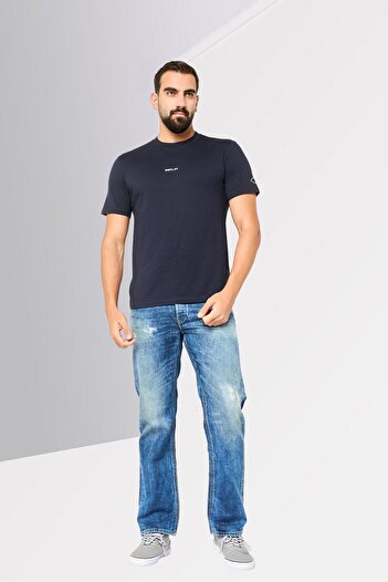 Replay Men Crew Neck Short Sleeves Brand Logo T-Shirt, Navy