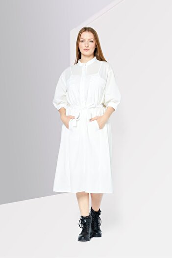 Lacoste Women 2 In 1 Plain Belted Midi Dress, White