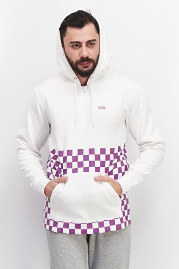 Vans Men Hooded Brand Logo Long Sleeve Sweatshirts, White/Purple