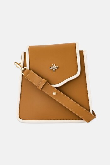 Lucky Bees Women Brand Logo Shoulder Bag, Brown