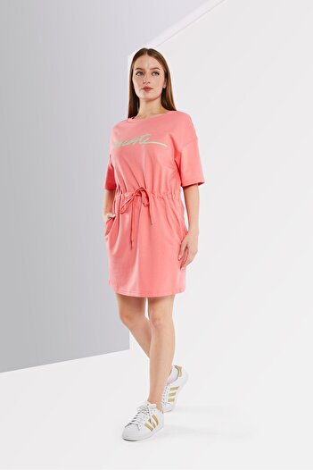 Lacoste Women Script Logo Short Sleeve Shirt Dress, Pink