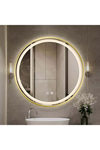 Smack LED Mirror, Round 70 X 70 Cm, Defog Function, LED Touch, Gold Frame, J06,