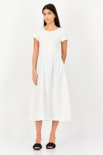 Brave Soul Women Ribbed Midi Dress, White