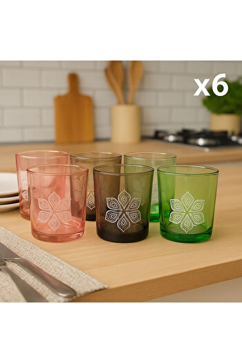 SİHİRLİ AYAKLAR 6-Piece Colorful Water Glass Colorful Soft Drink Glass 330 ml 9X8.5 cm