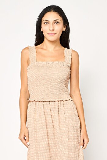 Brave Soul Women Microdots Maxi Dress, Beige