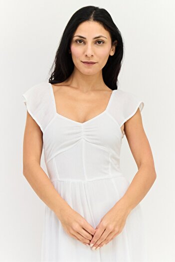 Brave Soul Women Ruched Maxi Dress, White
