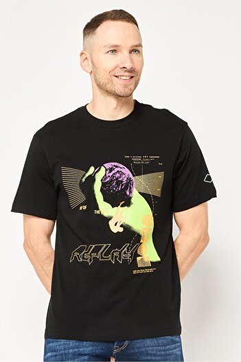 Replay Men Crew Neck Short Sleeve Graphic Print T-Shirt, Black
