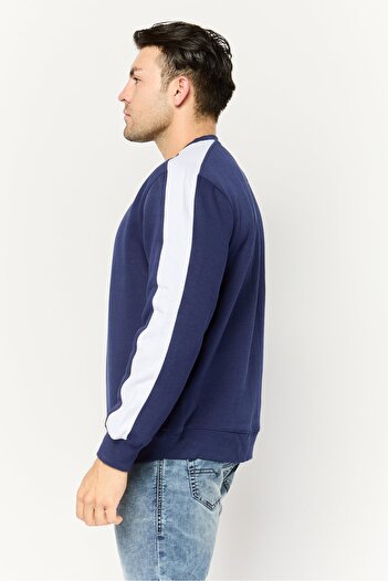Nautica Men Crew Neck Brand Logo Long Sleeves Sweatshirt, Navy/White