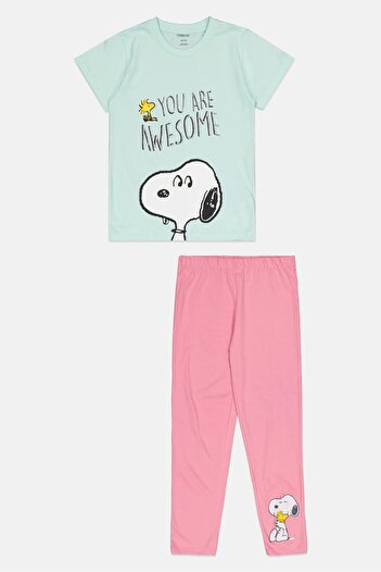 PEANUTS Kids Girl 2 Piece Graphic Print Pajama Set, Multicolor