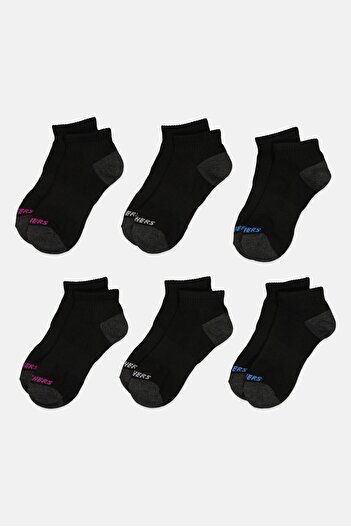 SKECHERS Women 6 Pairs Brand Logo Ankle Sock, Black