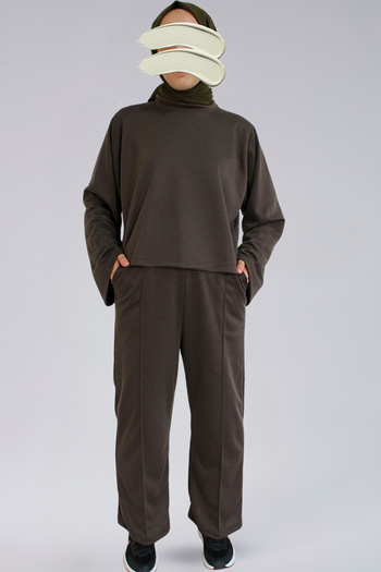 BNZ TEKSTİL Seasonal Crop Pants Set - Crop & Straight Leg Pants Seasonal Fabric Women's Set