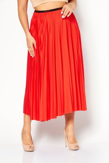Lacoste Women Pull On Pleated Midi Skirt, Red