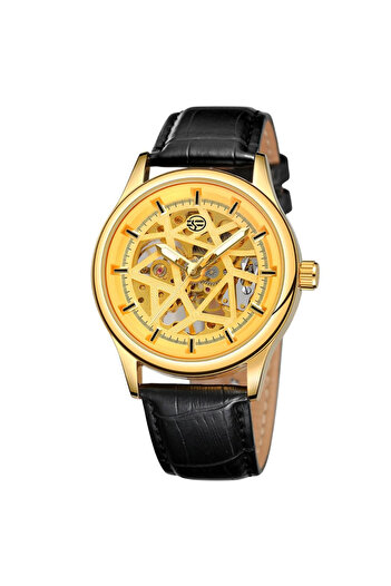 Forsining Men's Watch Mechanical Automatic Gold Skeleton Leather Business Elegant