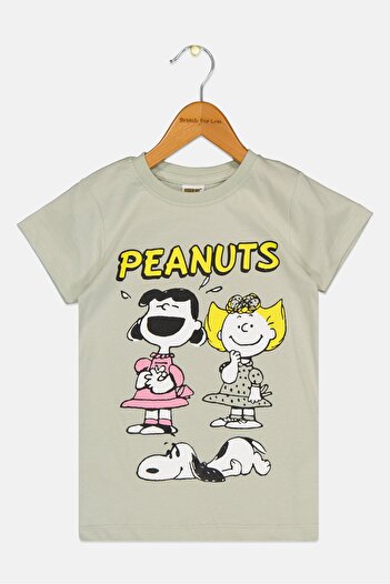 PEANUTS Kids Boy Graphic Print Short Sleeve T-Shirt, Sage Green