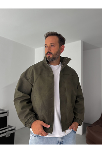 BYBASICMAN Khaki Bomber Leather Jacket Ep-7321