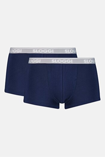 SLOGGI Men 2 Piece Brand Logo Boxer Brief, Navy