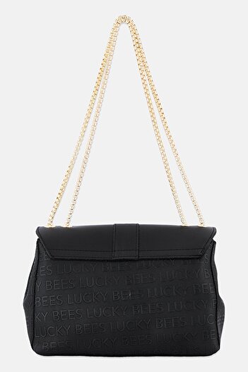 Lucky Bees Women Brand Logo Shoulder Bag, Black