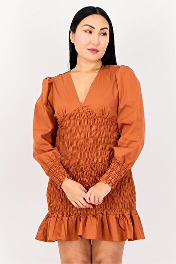 Glamorous Women Ruffle Mini Dress, Burnt Orange