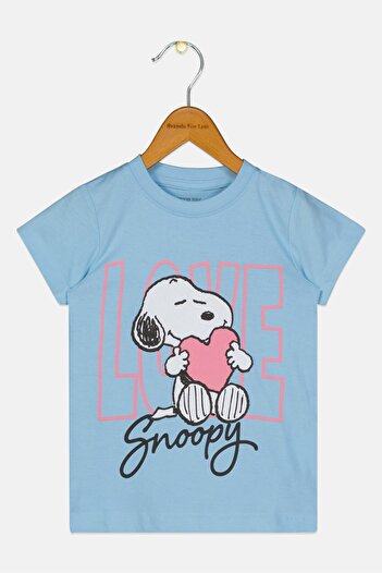 PEANUTS Kids Girl Graphic Short Sleeve Top, Light Blue