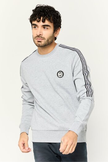Michael Kors Men Crew Neck Long Sleeve Brand Logo Sweatshirt, Heather Grey