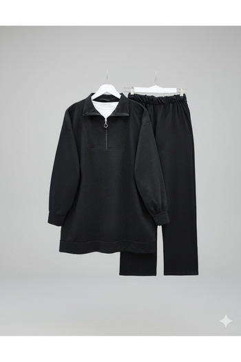 Kirazgym Zippered Detailed Stand Collar Combed Cotton Suit