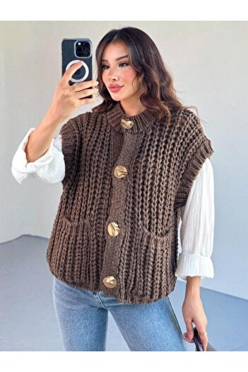 My Blog Brown Thick Knitted Trend Vest - 2395