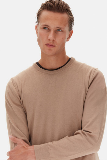 D'S Damat Ds Damat Regular Fit Beige Plain Knit Sweater