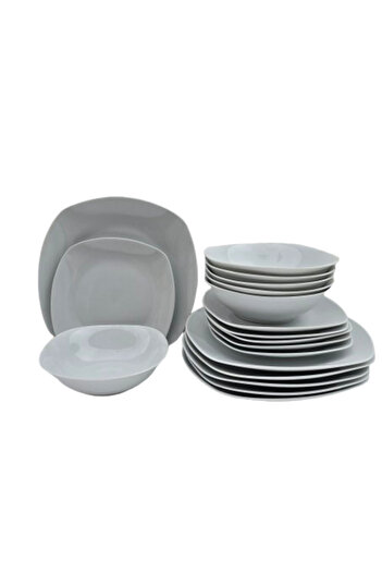 Cesiro Plate set, 18 pieces, for 6 people, Porcelain, White