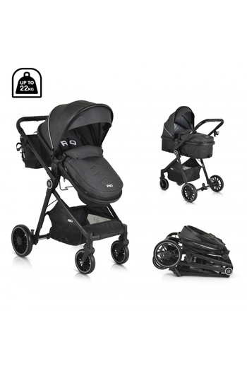 Moni 2in1 Rio Black convertible stroller up to 22 kg, aluminum frame, adjustable backrest, reclining seat