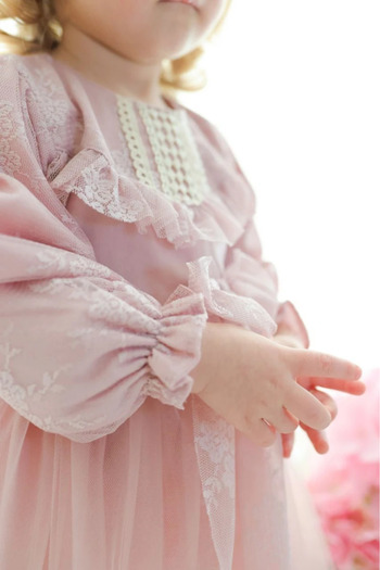 aysskids LENORA Prenses Model Tül Fiyonk Detaylı Uzun Kollu Etekli Elbise