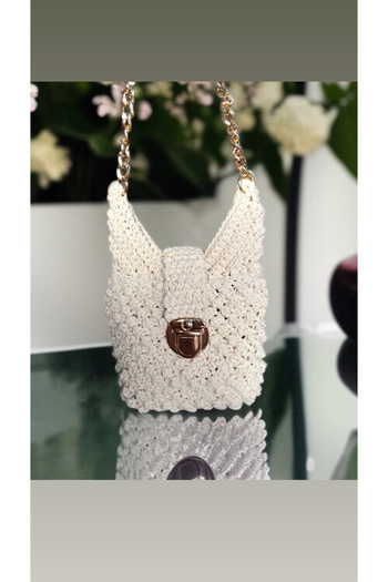 By G Tasarım Ecru Color Cotton Macrame Rope Knitted Shoulder Bag