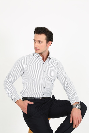 Hazhers Classic Men's Slim Fit Shirt Collar Striped Shirt