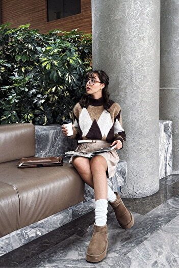Ecenin Favorileri Pulover de damă din tricot cu model Baklava maro