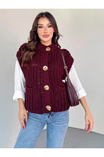 My Blog Burgundy Thick Knitted Trend Vest - 2395