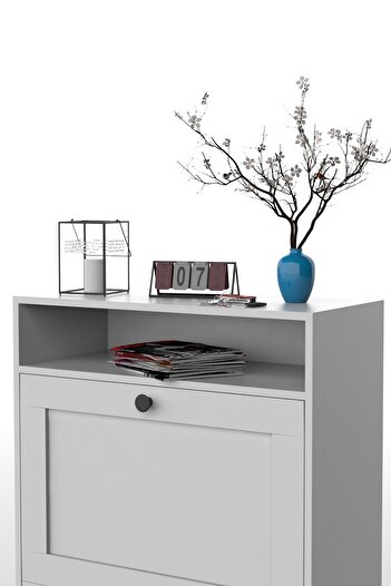 DEKOREX Ayk-103 Beyaz Düşer Kapaklı Ayakkabılık