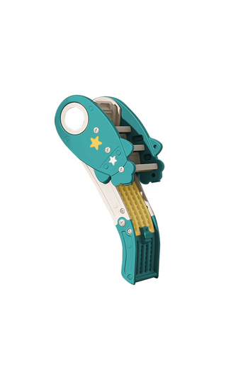 Moni Rocket Green children's slide with foldable design, support handles, rounded edges, long