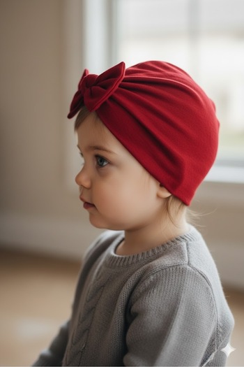 Babygiz Girl's 100% Cotton Stretchy Combed Cotton Bow Detailed Bonnet Beanie