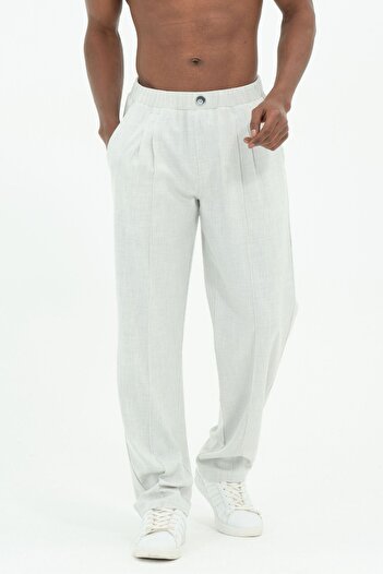RELAXL Striped False Button Long Leg Loose Fit Trousers Ice Gray
