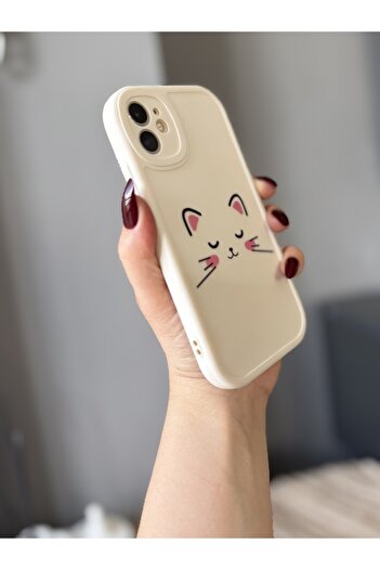 MİRAZ TASARIM iPhone 11 Cat Pattern Ecru Case