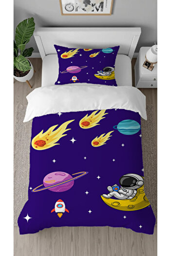 GREENDECOR Astronaut Space Planet Patterned Digital Printed Special Design Single Duvet Cover Set Without Sheets