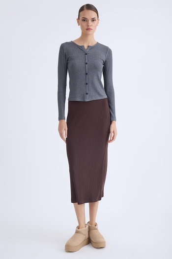 Vitrin Midi Length Ribbed Pencil Skirt