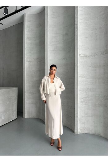 vesantia Women's Stone Color Premium Modal Fabric Shirt Long Dress Set