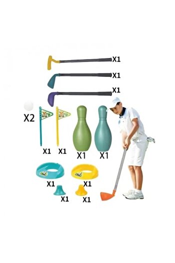 dalimag Mini Golf Set for Kids, Clubs and Balls, 2 Holes, Pins, Plastic, 52 cm, Multicolor