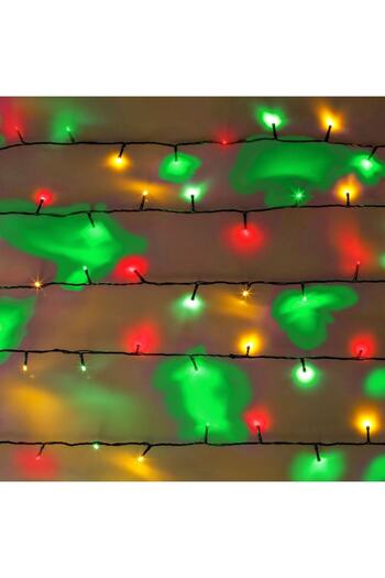 SHOPIENS Christmas LED Light Installation, 100 Bulbs, Multicolor, Green Cable, 4.9m, 8 Programs