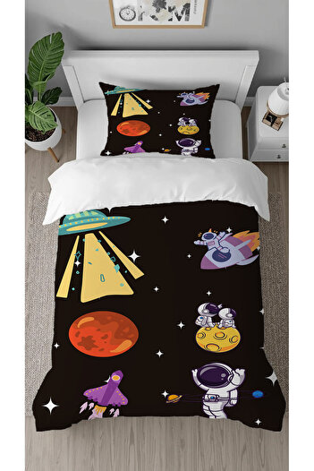 GREENDECOR Astronaut Space Planet Patterned Digital Printed Special Design Single Duvet Cover Set Without Sheets
