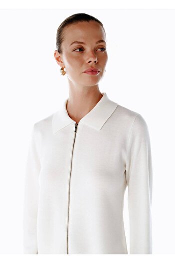 Knitss Extrafine Merino Wool Blend Ecru Knitwear Jacket