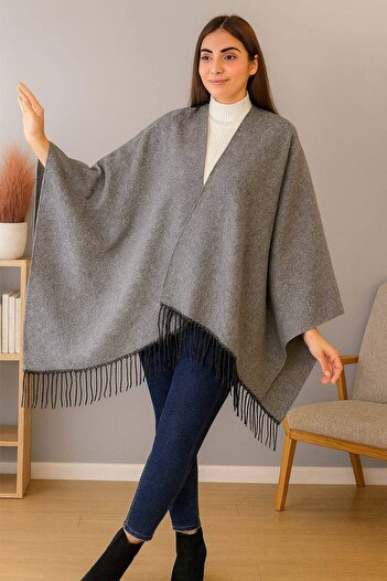 ALDAİR Women's winter double-sided poncho shoulder 140x140